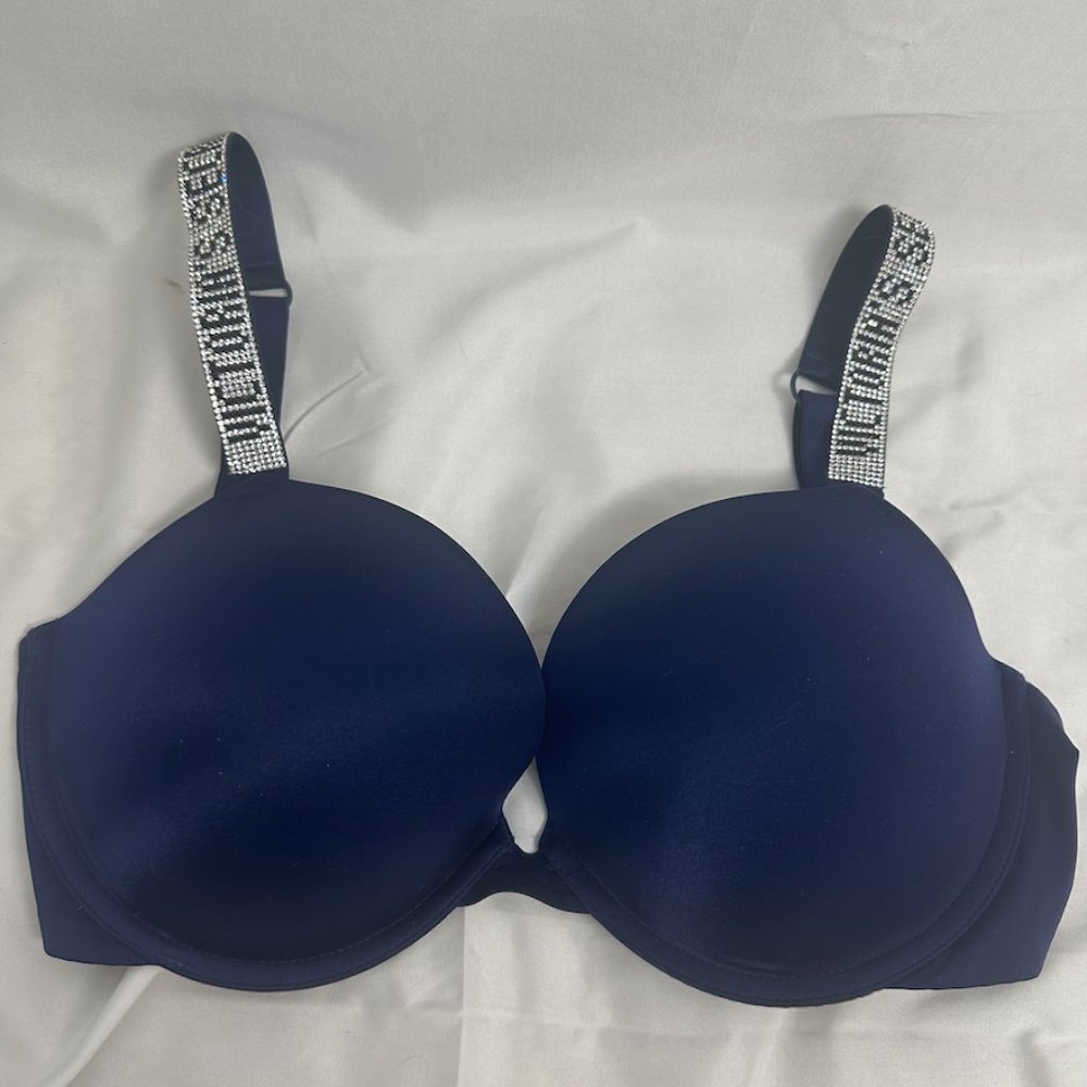 NEW Dark Blue Victoria Secret Very Sexy Push Up Shine Strap with Logo Size 32ddd